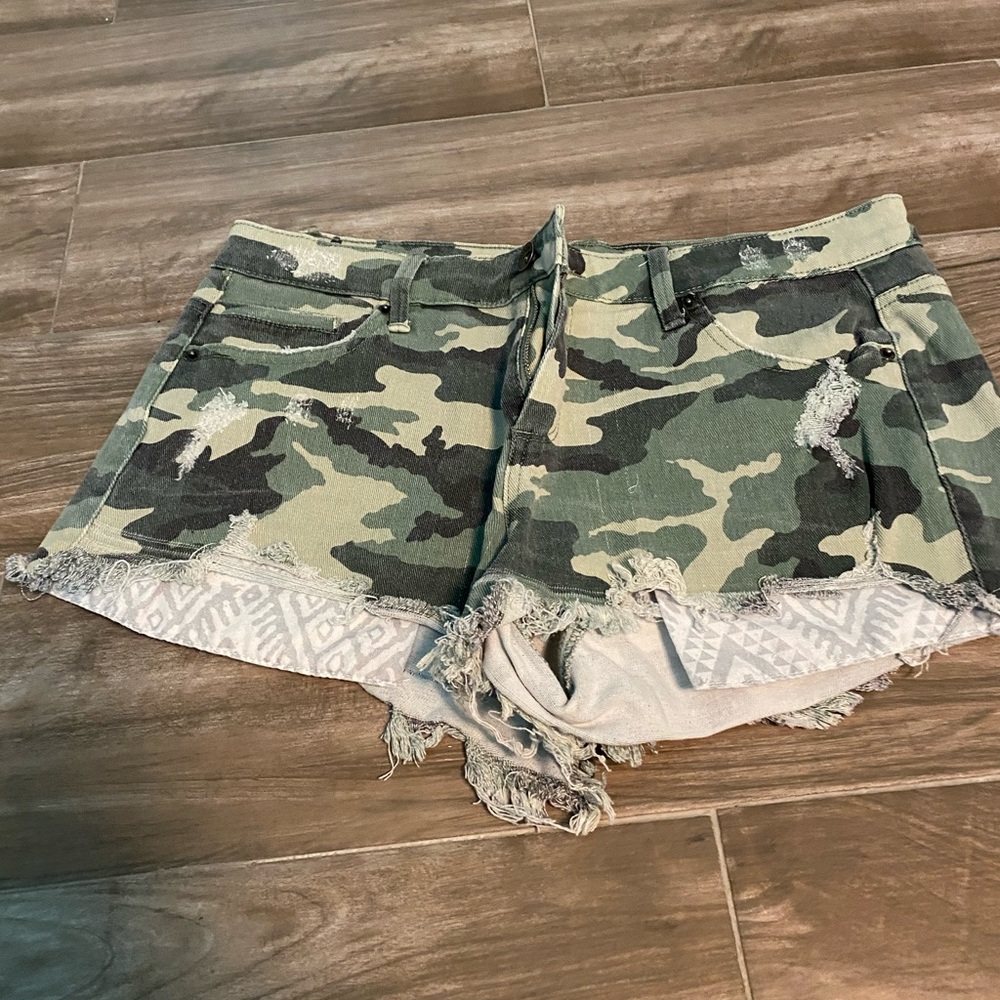 camo denim shorts